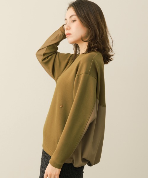 Bou Jeloud(ブージュルード)の「パウンドストレッチバック異素材プルオーバー(Tシャツ/カットソー・レディース・ブラック/オリーブ/グレイッシュベージュ・FREE)」の3枚目の写真