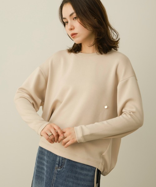 Bou Jeloud(ブージュルード)の「パウンドストレッチバック異素材プルオーバー(Tシャツ/カットソー・レディース・ブラック/オリーブ/グレイッシュベージュ・FREE)」の1枚目の写真