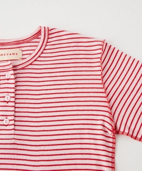 MEYAME（メヤメ）の「[MEYAME/メヤメ] ソフトリブ ヘンリーネックボーダーカットソー（Tシャツ/カットソー・レディース・ピンク・F）」の16枚目の写真