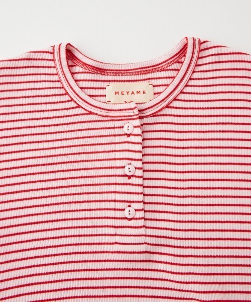 MEYAME（メヤメ）の「[MEYAME/メヤメ] ソフトリブ ヘンリーネックボーダーカットソー（Tシャツ/カットソー・レディース・ピンク・F）」の15枚目の写真