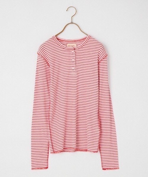 MEYAME（メヤメ）の「[MEYAME/メヤメ] ソフトリブ ヘンリーネックボーダーカットソー（Tシャツ/カットソー・レディース・ピンク・F）」の13枚目の写真