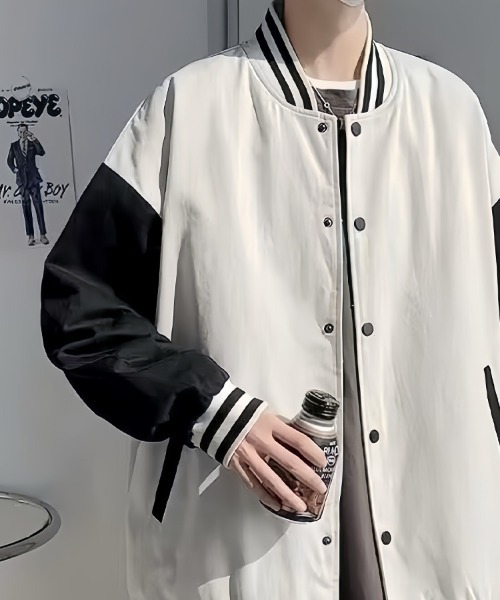 KELVIN（ケルヴァン）の「Relaxed Stadium Jacket リラックススタジアムジャケット（スタジャン・メンズ・ホワイト/ブラック・MEDIUM/LARGE）」の5枚目の写真