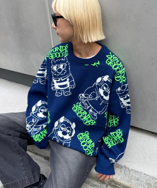 SOUNDSGOOOOD(サウンズグッド)の「【S.G】モンスタージャガードニット(ニット/セーター・メンズ・アイボリー/ネイビー・ONE SIZE)」の2枚目の写真