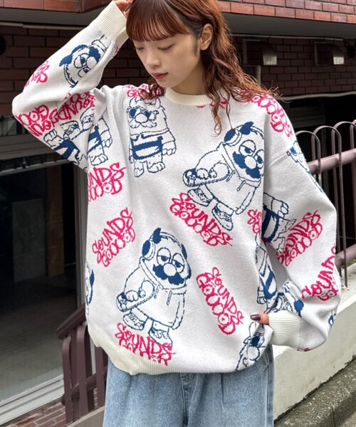 SOUNDSGOOOOD(サウンズグッド)の「【S.G】モンスタージャガードニット(ニット/セーター・メンズ・アイボリー/ネイビー・ONE SIZE)」の1枚目の写真
