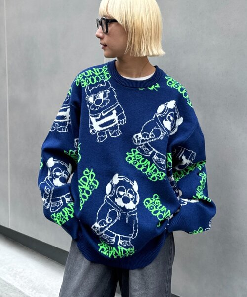 SOUNDSGOOOOD(サウンズグッド)の「【S.G】モンスタージャガードニット(ニット/セーター・メンズ・アイボリー/ネイビー・ONE SIZE)」の10枚目の写真