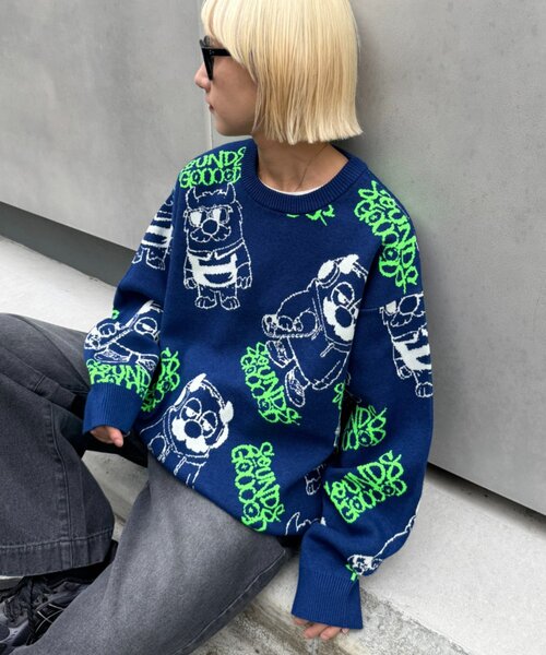 SOUNDSGOOOOD(サウンズグッド)の「【S.G】モンスタージャガードニット(ニット/セーター・メンズ・アイボリー/ネイビー・ONE SIZE)」の11枚目の写真