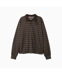 ヴィンテージストライプラグビーTシャツ_ブラウン