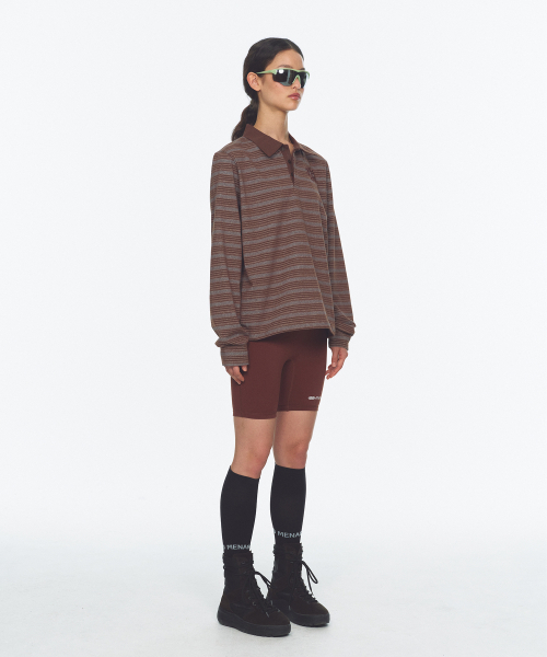 MENASOO(ミナス)の「ヴィンテージストライプラグビーTシャツ_ブラウン(ポロシャツ・レディース・ブラウン・1/2)」の8枚目の写真