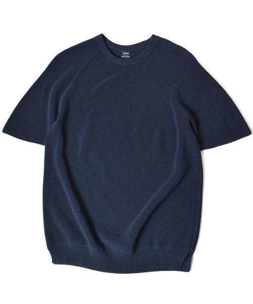 SHIPS（シップス）の「BATONER(バトナー): SHIPS別注 ミドルゲージ ショートスリーブ ニット [Begin 5月号掲載]■（Tシャツ/カットソー・メンズ・ネイビー/オリーブ/ホワイト・LARGE/MEDIUM/SMALL）」の3枚目の写真