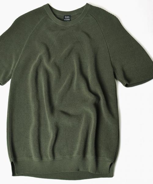 SHIPS（シップス）の「BATONER(バトナー): SHIPS別注 ミドルゲージ ショートスリーブ ニット [Begin 5月号掲載]■（Tシャツ/カットソー・メンズ・ネイビー/オリーブ/ホワイト・LARGE/MEDIUM/SMALL）」の2枚目の写真