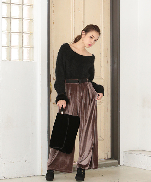 one after another NICE CLAUP（ワンアフターアナザーナイスクラップ）の「くるくるフェザーニット（ニット/セーター・レディース・ピンク/ブラック/オフホワイト/グレー・FREE）」の22枚目の写真