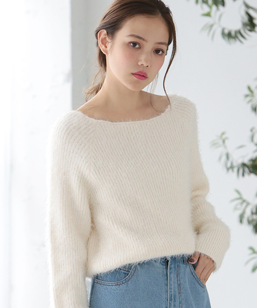 one after another NICE CLAUP（ワンアフターアナザーナイスクラップ）の「くるくるフェザーニット（ニット/セーター・レディース・ピンク/ブラック/オフホワイト/グレー・FREE）」の14枚目の写真