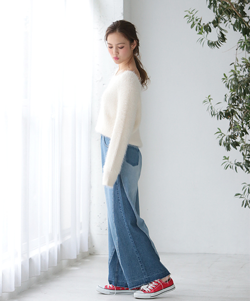 one after another NICE CLAUP（ワンアフターアナザーナイスクラップ）の「くるくるフェザーニット（ニット/セーター・レディース・ピンク/ブラック/オフホワイト/グレー・FREE）」の17枚目の写真