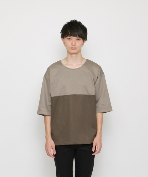 SENSE OF PLACE by URBAN RESEARCH(センスオブプレイスバイアーバンリサーチ)の「バイカラーボリュームTシャツ(5分袖)(Tシャツ/カットソー・メンズ・ライトブラウン/ブラック/ベージュ・MEDIUM/LARGE)」の3枚目の写真