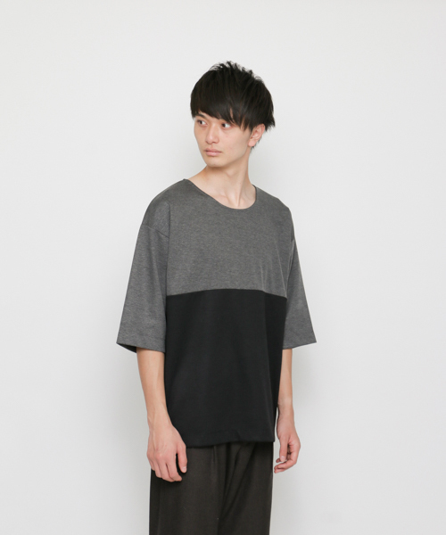SENSE OF PLACE by URBAN RESEARCH(センスオブプレイスバイアーバンリサーチ)の「バイカラーボリュームTシャツ(5分袖)(Tシャツ/カットソー・メンズ・ライトブラウン/ブラック/ベージュ・MEDIUM/LARGE)」の2枚目の写真