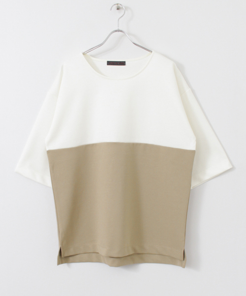 SENSE OF PLACE by URBAN RESEARCH(センスオブプレイスバイアーバンリサーチ)の「バイカラーボリュームTシャツ(5分袖)(Tシャツ/カットソー・メンズ・ライトブラウン/ブラック/ベージュ・MEDIUM/LARGE)」の13枚目の写真