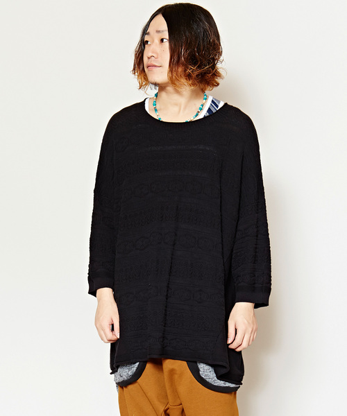 チャイハネ（チャイハネ）の「【チャイハネ】yul ジャガードコットンニットMEN'Sトップス（ニット/セーター・メンズ・ブラック/ブルー/ベージュ/ホワイト/ダークブラック/オレンジ・FREE）」の2枚目の写真