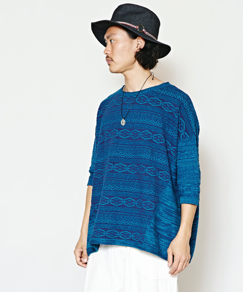 チャイハネ（チャイハネ）の「【チャイハネ】yul ジャガードコットンニットMEN'Sトップス（ニット/セーター・メンズ・ブラック/ブルー/ベージュ/ホワイト/ダークブラック/オレンジ・FREE）」の5枚目の写真