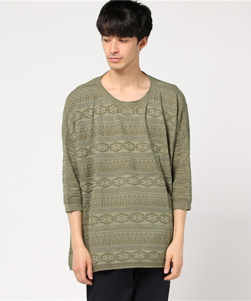 チャイハネ（チャイハネ）の「【チャイハネ】yul ジャガードコットンニットMEN'Sトップス（ニット/セーター・メンズ・ブラック/ブルー/ベージュ/ホワイト/ダークブラック/オレンジ・FREE）」の4枚目の写真