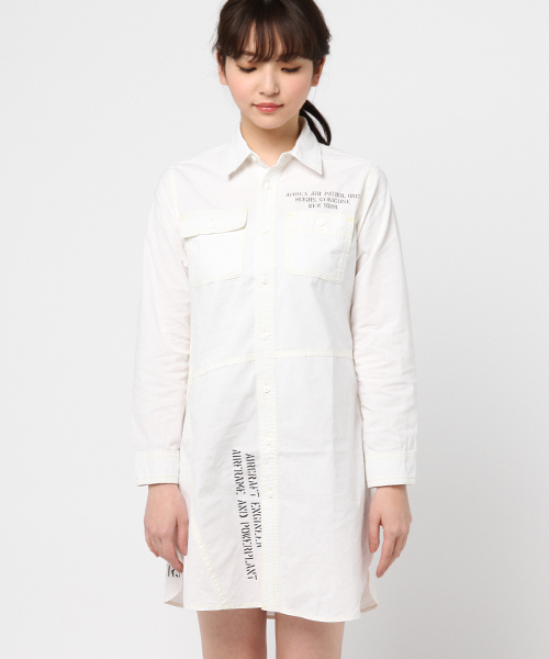 AVIREX（アヴィレックス）の「【直営店限定】 DS TB L/S STENCIL WORK SHIRT ONE PIECE/ タイプブルー ワークシャツ ワンピ-ス（シャツワンピース・レディース・ホワイト/インディゴブルー・MEDIUM/SMALL）」の3枚目の写真