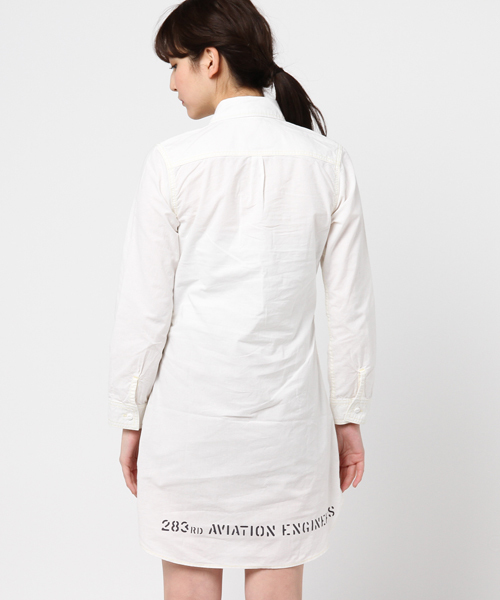 AVIREX（アヴィレックス）の「【直営店限定】 DS TB L/S STENCIL WORK SHIRT ONE PIECE/ タイプブルー ワークシャツ ワンピ-ス（シャツワンピース・レディース・ホワイト/インディゴブルー・MEDIUM/SMALL）」の5枚目の写真