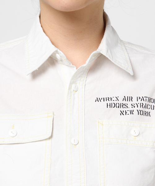 AVIREX（アヴィレックス）の「【直営店限定】 DS TB L/S STENCIL WORK SHIRT ONE PIECE/ タイプブルー ワークシャツ ワンピ-ス（シャツワンピース・レディース・ホワイト/インディゴブルー・MEDIUM/SMALL）」の7枚目の写真