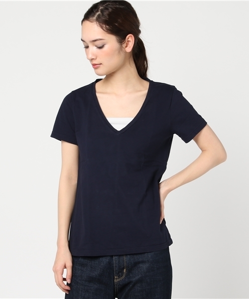 three dots(スリードッツ)の「Marisol 5月号掲載/ブレンダ T / 半袖(Tシャツ/カットソー・レディース・ライトピンク/ネイビー/ホワイト/杢グレー/サーモンピンク/ブラック・X-SMALL/SMALL)」の5枚目の写真