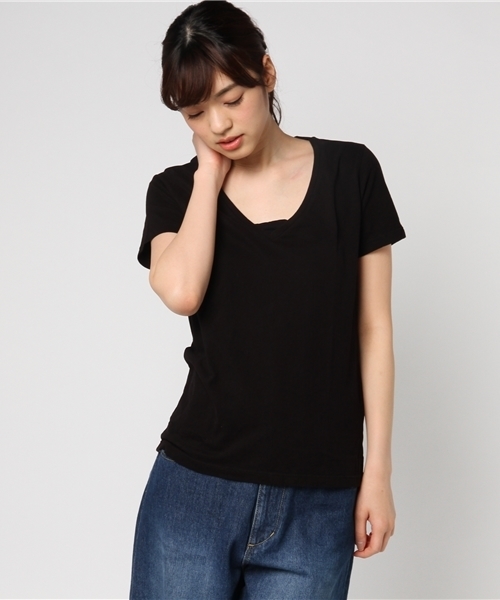 three dots(スリードッツ)の「Marisol 5月号掲載/ブレンダ T / 半袖(Tシャツ/カットソー・レディース・ライトピンク/ネイビー/ホワイト/杢グレー/サーモンピンク/ブラック・X-SMALL/SMALL)」の3枚目の写真