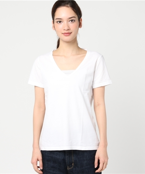 three dots(スリードッツ)の「Marisol 5月号掲載/ブレンダ T / 半袖(Tシャツ/カットソー・レディース・ライトピンク/ネイビー/ホワイト/杢グレー/サーモンピンク/ブラック・X-SMALL/SMALL)」の7枚目の写真