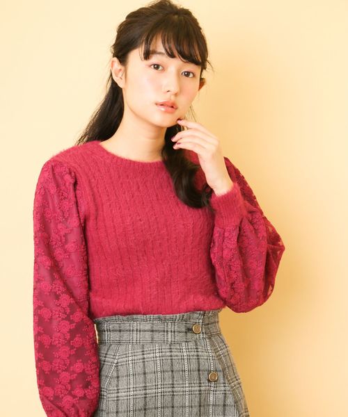 OLIVE des OLIVE（オリーブデオリーブ）の「袖レースフェザープルオーバー◆（ニット/セーター・レディース・ブラック/オフホワイト/ピンク/ピンク系その他・FREE）」の4枚目の写真