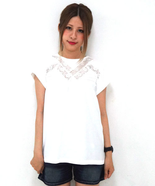 CIAOPANIC（チャオパニック）の「【Ciaopanic】レースピンタックBL（シャツ/ブラウス・レディース・オフホワイト/ベビーピンク/サックスブルー・FREE）」の2枚目の写真