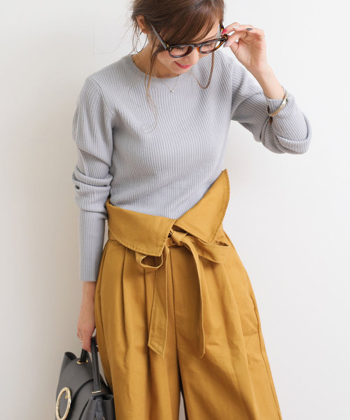 andme(アンドミー)の「長袖リブニットトップス(ニット/セーター・レディース・ブラック/パープル/グレー/オフホワイト/グリーン/マスタード・M/L)」の3枚目の写真