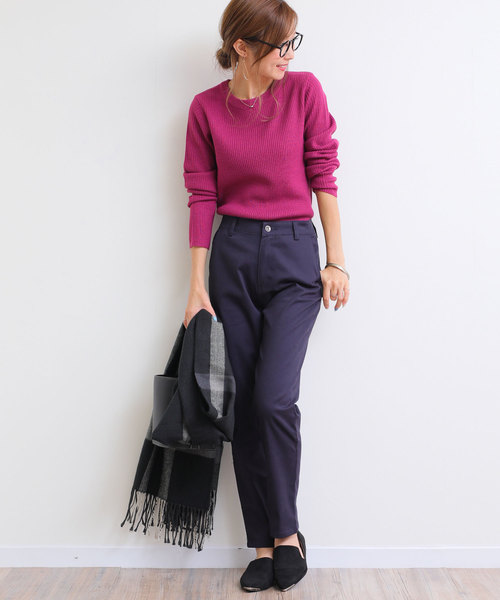 andme(アンドミー)の「長袖リブニットトップス(ニット/セーター・レディース・ブラック/パープル/グレー/オフホワイト/グリーン/マスタード・M/L)」の17枚目の写真