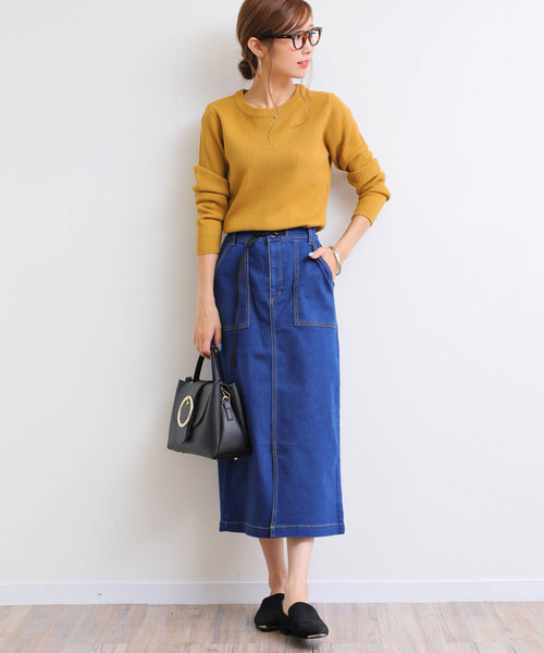 andme(アンドミー)の「長袖リブニットトップス(ニット/セーター・レディース・ブラック/パープル/グレー/オフホワイト/グリーン/マスタード・M/L)」の18枚目の写真