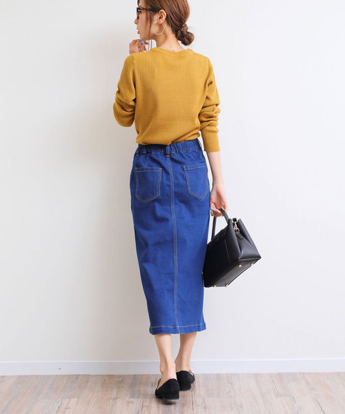 andme(アンドミー)の「長袖リブニットトップス(ニット/セーター・レディース・ブラック/パープル/グレー/オフホワイト/グリーン/マスタード・M/L)」の19枚目の写真