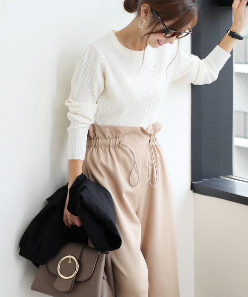 andme(アンドミー)の「長袖リブニットトップス(ニット/セーター・レディース・ブラック/パープル/グレー/オフホワイト/グリーン/マスタード・M/L)」の22枚目の写真