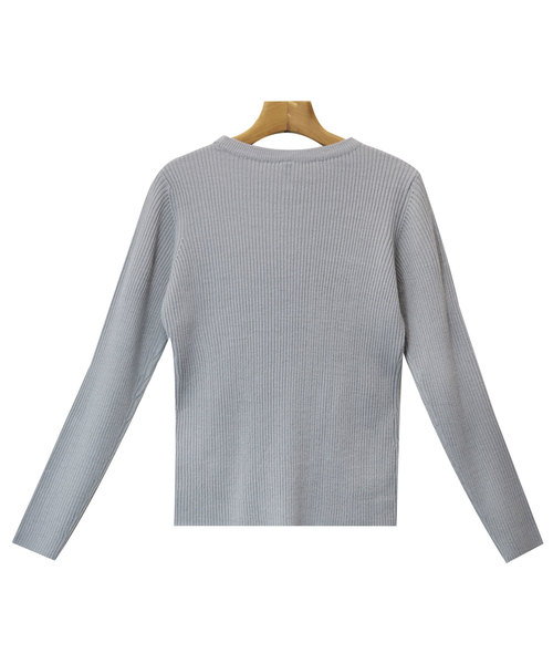 andme(アンドミー)の「長袖リブニットトップス(ニット/セーター・レディース・ブラック/パープル/グレー/オフホワイト/グリーン/マスタード・M/L)」の8枚目の写真