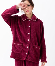 fran de lingerie | memory fleece マイクロフリースハート・無地リボン・ケーブルニット風 前開き上下セット(ルームウェア/パジャマ)