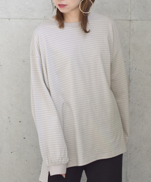 w closet（ダブルクローゼット）の「クルーネックボーダービッグプルオーバー（Tシャツ/カットソー・レディース・ブラック/パープル/オフホワイト/サックスブルー/ライトグリーン/ラベンダー/モカ/ブルー系その他・FREE）」の8枚目の写真