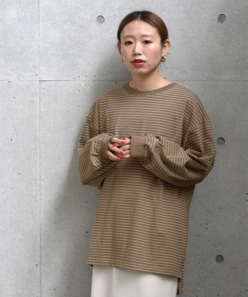 w closet（ダブルクローゼット）の「クルーネックボーダービッグプルオーバー（Tシャツ/カットソー・レディース・ブラック/パープル/オフホワイト/サックスブルー/ライトグリーン/ラベンダー/モカ/ブルー系その他・FREE）」の3枚目の写真