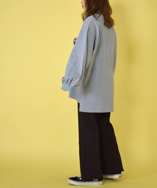 w closet（ダブルクローゼット）の「クルーネックボーダービッグプルオーバー（Tシャツ/カットソー・レディース・ブラック/パープル/オフホワイト/サックスブルー/ライトグリーン/ラベンダー/モカ/ブルー系その他・FREE）」の9枚目の写真