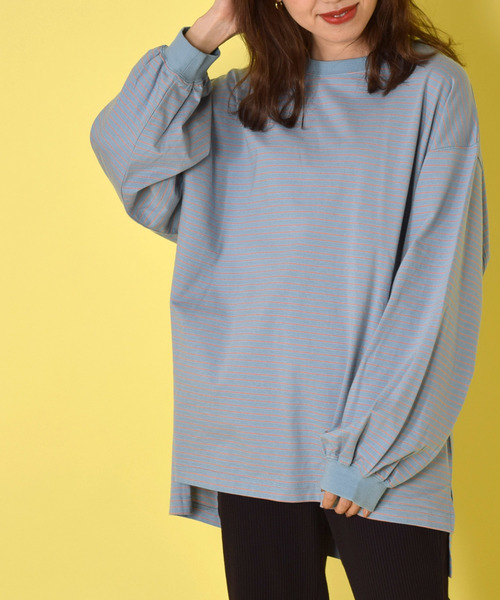 w closet（ダブルクローゼット）の「クルーネックボーダービッグプルオーバー（Tシャツ/カットソー・レディース・ブラック/パープル/オフホワイト/サックスブルー/ライトグリーン/ラベンダー/モカ/ブルー系その他・FREE）」の20枚目の写真