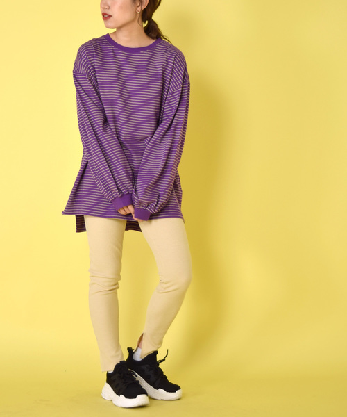 w closet（ダブルクローゼット）の「クルーネックボーダービッグプルオーバー（Tシャツ/カットソー・レディース・ブラック/パープル/オフホワイト/サックスブルー/ライトグリーン/ラベンダー/モカ/ブルー系その他・FREE）」の10枚目の写真