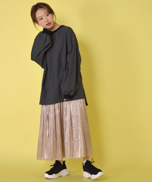 w closet（ダブルクローゼット）の「クルーネックボーダービッグプルオーバー（Tシャツ/カットソー・レディース・ブラック/パープル/オフホワイト/サックスブルー/ライトグリーン/ラベンダー/モカ/ブルー系その他・FREE）」の21枚目の写真