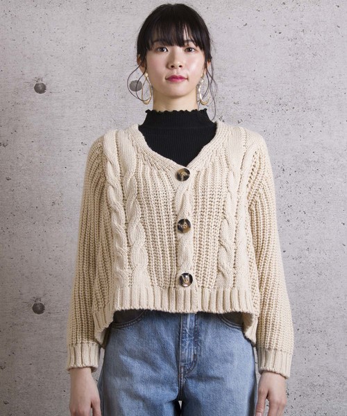 LUGG NAGG（ラグナグ）の「【Jewelobe/ ジュエローブ】 ケーブル編みショートカーデ（カーディガン/ボレロ・レディース・ベージュ/イエロー/グリーン/ボルドー・FREE）」の13枚目の写真