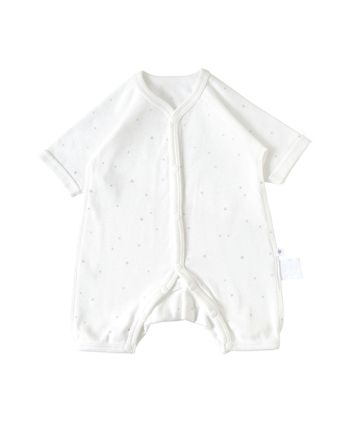 10mois(ディモワ)の「10mois リコットン 長袖ロンパース ホワイト プリミー 45p(ロンパース)」|ホワイト×シルバー