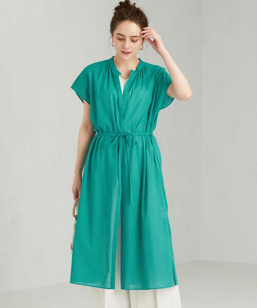 green label relaxing(グリーンレーベルリラクシング)の「FM ショートスリーブ シャツディガン(シャツワンピース・レディース・ブラック/ベージュ/ケリー・FREE)」の3枚目の写真