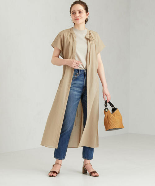 green label relaxing(グリーンレーベルリラクシング)の「FM ショートスリーブ シャツディガン(シャツワンピース・レディース・ブラック/ベージュ/ケリー・FREE)」の14枚目の写真