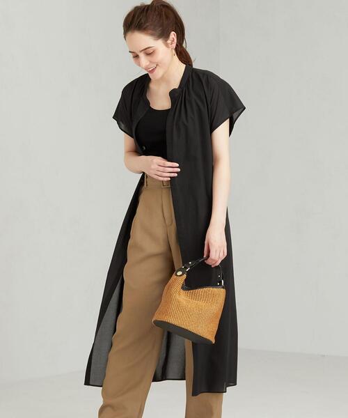 green label relaxing(グリーンレーベルリラクシング)の「FM ショートスリーブ シャツディガン(シャツワンピース・レディース・ブラック/ベージュ/ケリー・FREE)」の5枚目の写真