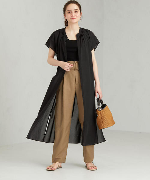 green label relaxing(グリーンレーベルリラクシング)の「FM ショートスリーブ シャツディガン(シャツワンピース・レディース・ブラック/ベージュ/ケリー・FREE)」の13枚目の写真